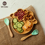 KIT ALIMENTAÇÃO PARA BEBÊS EM MADEIRA E SILICONE LET'S MAKE