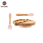 KIT ALIMENTAÇÃO PARA BEBÊS EM MADEIRA E SILICONE LET'S MAKE