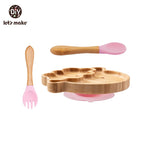 KIT ALIMENTAÇÃO PARA BEBÊS EM MADEIRA E SILICONE LET'S MAKE