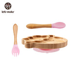 KIT ALIMENTAÇÃO PARA BEBÊS EM MADEIRA E SILICONE LET'S MAKE