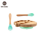 KIT ALIMENTAÇÃO PARA BEBÊS EM MADEIRA E SILICONE LET'S MAKE
