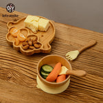 KIT ALIMENTAÇÃO PARA BEBÊS EM MADEIRA E SILICONE LET'S MAKE