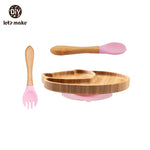 KIT ALIMENTAÇÃO PARA BEBÊS EM MADEIRA E SILICONE LET'S MAKE