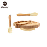 KIT ALIMENTAÇÃO PARA BEBÊS EM MADEIRA E SILICONE LET'S MAKE