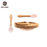 KIT ALIMENTAÇÃO PARA BEBÊS EM MADEIRA E SILICONE LET'S MAKE