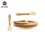 KIT ALIMENTAÇÃO PARA BEBÊS EM MADEIRA E SILICONE LET'S MAKE
