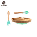 KIT ALIMENTAÇÃO PARA BEBÊS EM MADEIRA E SILICONE LET'S MAKE