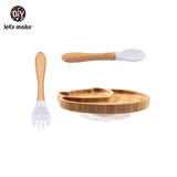 KIT ALIMENTAÇÃO PARA BEBÊS EM MADEIRA E SILICONE LET'S MAKE
